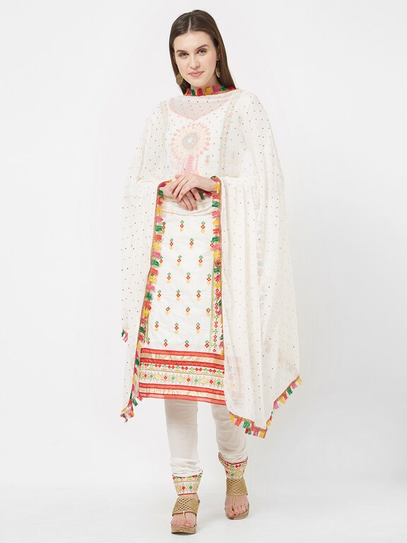 Viva N Diva Off White Embroidered Cotton Casual Dress Material